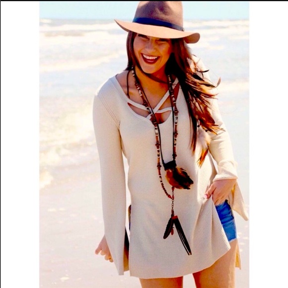 Free People Sweaters - FREE PEOPLE Ivory Crisscross Long Tunic Sweater SP